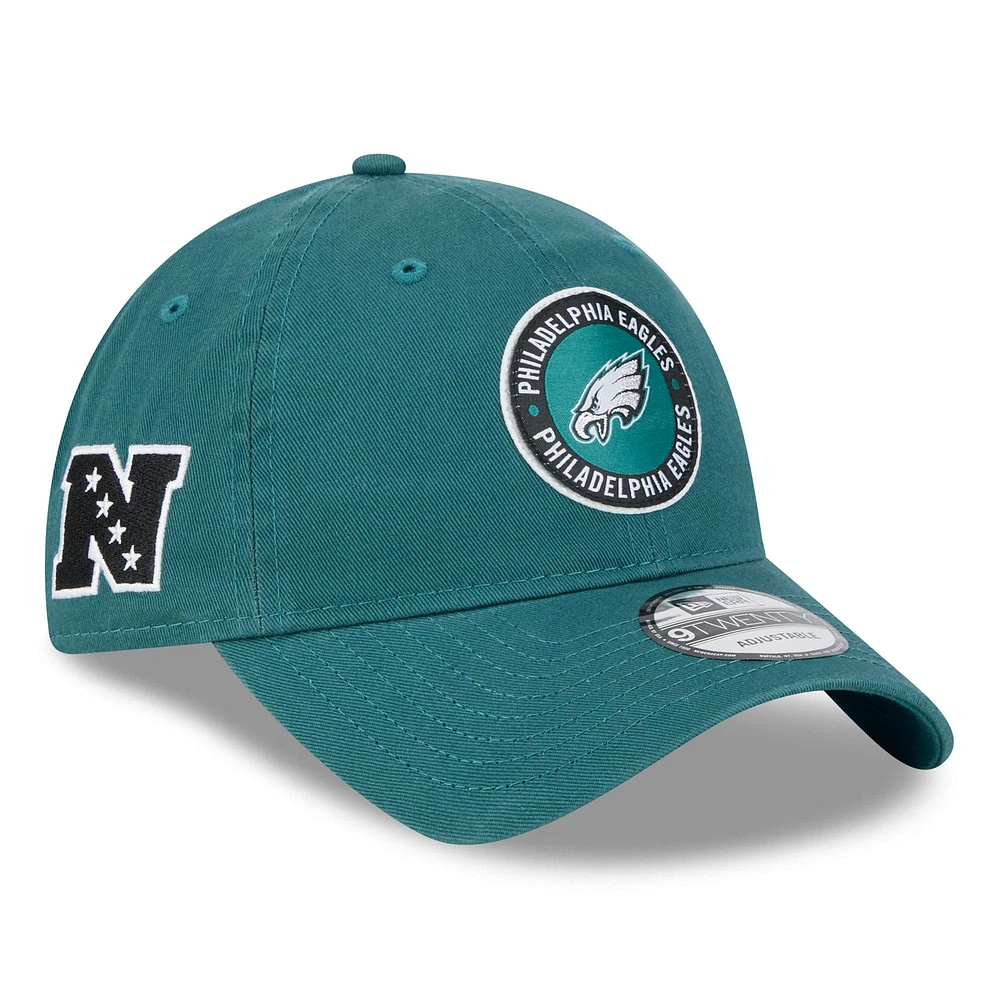 Casquette réglable New Era pour hommes des Philadelphia Eagles 2024 Sideline 9TWENTY vert nuit