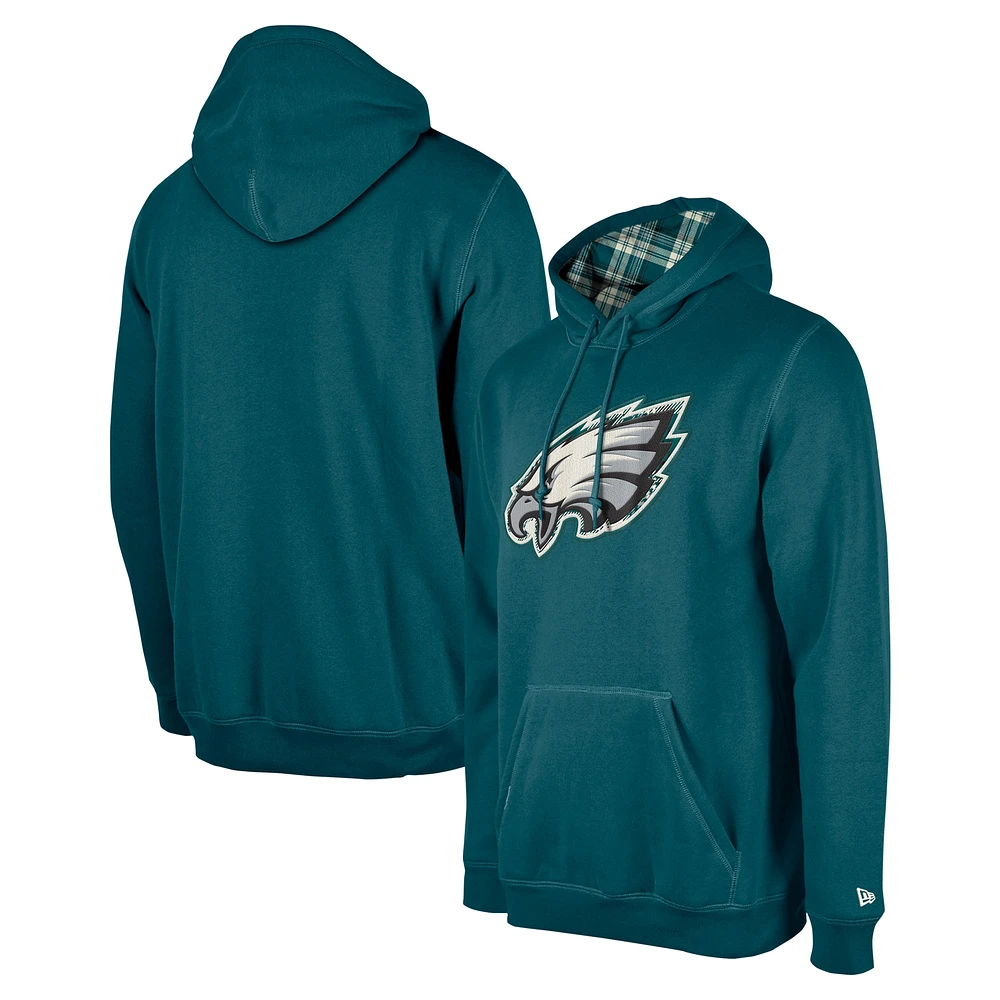 Men's New Era Midnight Green Philadelphia Eagles 3rd Down Plaid Pullover Hoodie