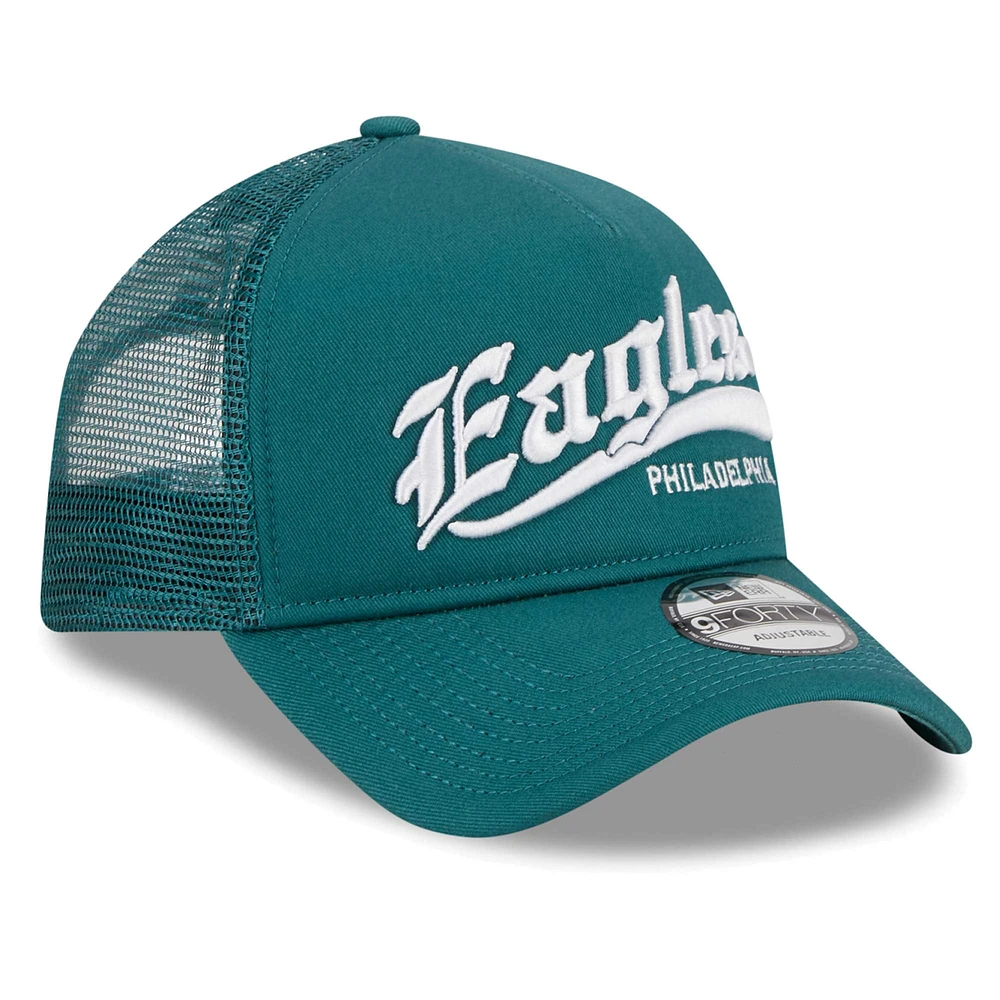 Casquette réglable New Era pour hommes, vert nuit, Caliber Trucker 9FORTY des Eagles de Philadelphie