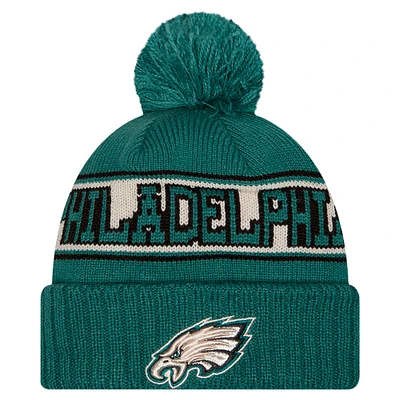 Bonnet en tricot à revers rétro avec pompon Philadelphia Eagles vert nuit New Era pour homme