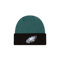 Bonnet en tricot gaufré à revers Kelly Green Philadelphia Eagles de New Era pour homme