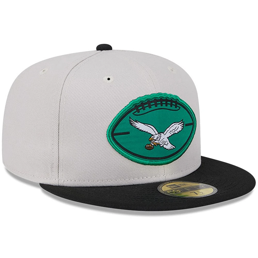 Casquette ajustée 59FIFTY Sideline Historic 2024 des Philadelphia Eagles de New Era pour homme, couleur pierre/noir