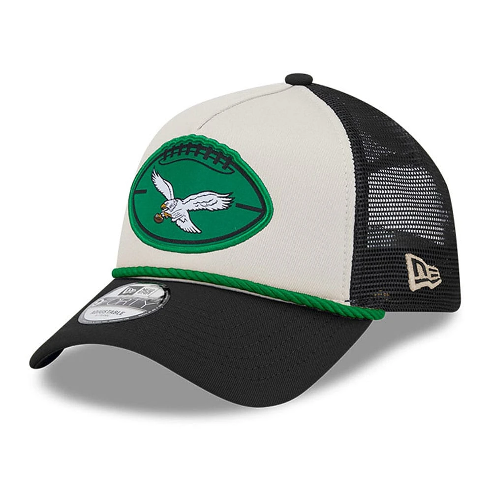 Casquette ajustable A-Frame 9FORTY Sideline Historic Trucker 2024 pour homme New Era Stone/Black Philadelphia Eagles