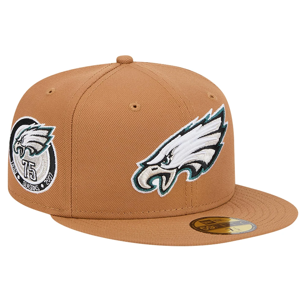 Men's New Era Tan Philadelphia Eagles Color Pack 59FIFTY Fitted Hat with Side Patch