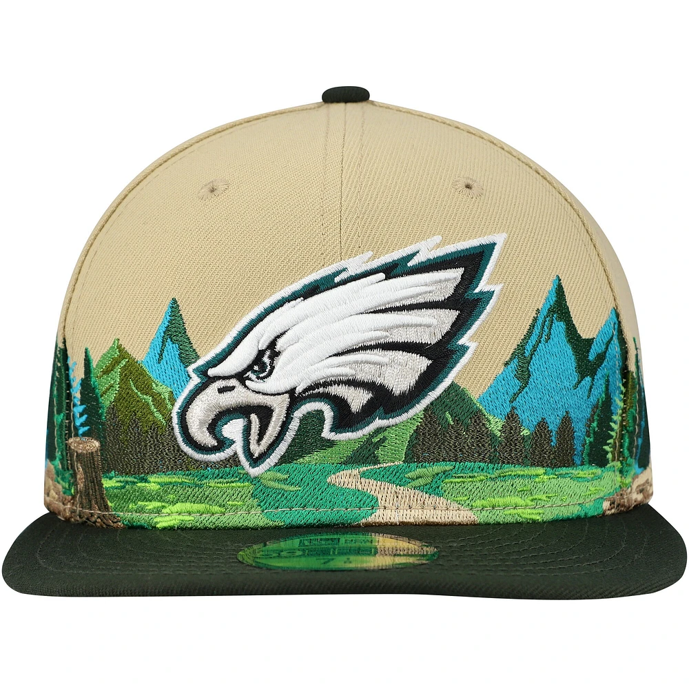 Men's New Era Tan Philadelphia Eagles Landscape 59FIFTY Fitted Hat