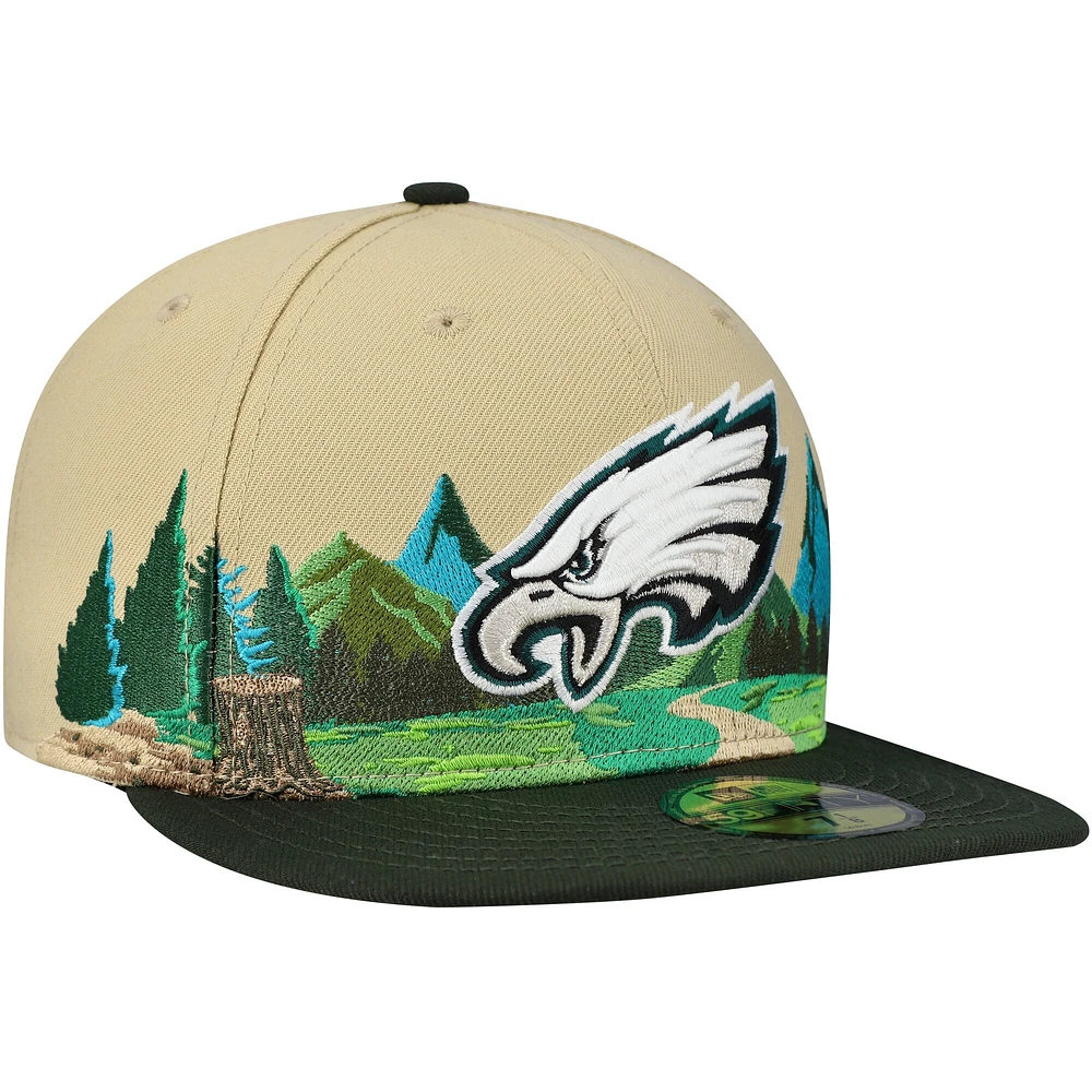 Men's New Era Tan Philadelphia Eagles Landscape 59FIFTY Fitted Hat
