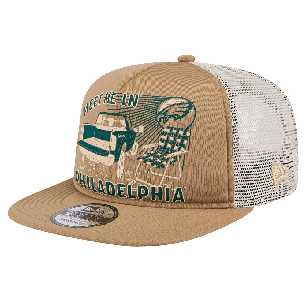 Men's New Era Tan Philadelphia Eagles Meet Me 9FIFTY Snapback Hat