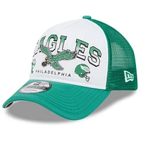 Casquette ajustable New Era A-Frame 9FORTY rétro avec logo Philadelphia Eagles blanc/vert Kelly pour homme