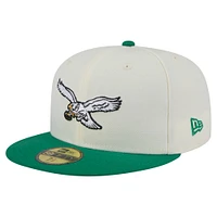 Men's New Era  White/Kelly Green Philadelphia Eagles Throwback Main 59FIFTY Fitted Hat