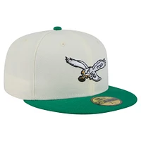 Men's New Era  White/Kelly Green Philadelphia Eagles Throwback Main 59FIFTY Fitted Hat