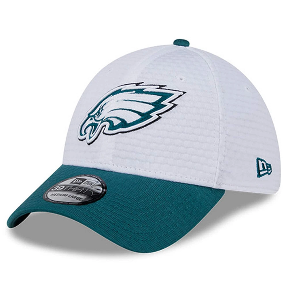 Men's New Era White/Midnight Green Philadelphia Eagles 2024 NFL Training Camp 39THIRTY Flex Hat