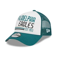 Casquette ajustable 9FORTY Stacked A-Frame Trucker 9FORTY des Philadelphia Eagles New Era pour hommes, blanc/vert minuit