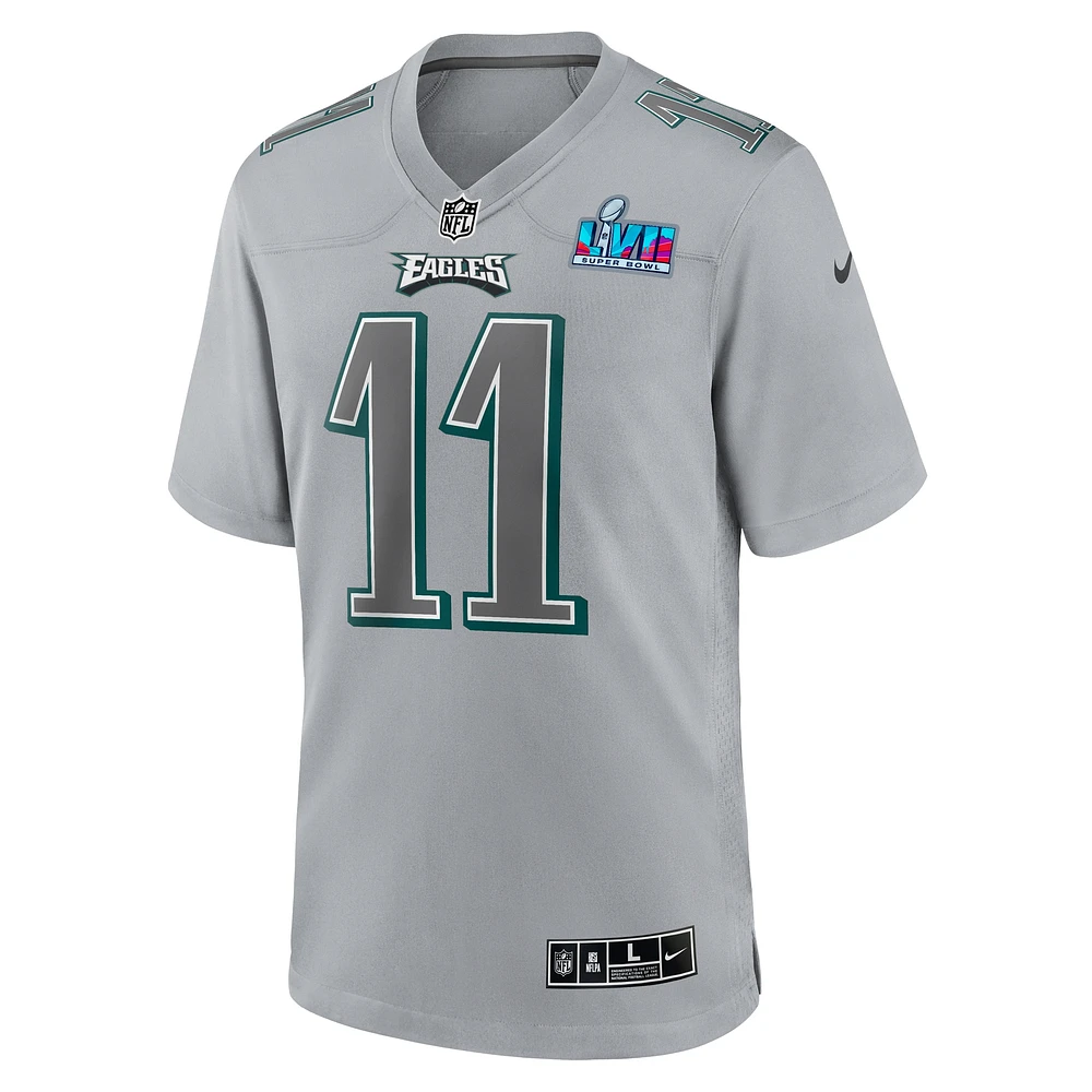 Nike A.J. pour hommes Maillot de jeu à la mode, Patch marron et gris des Eagles Philadelphie, Super Bowl LVII