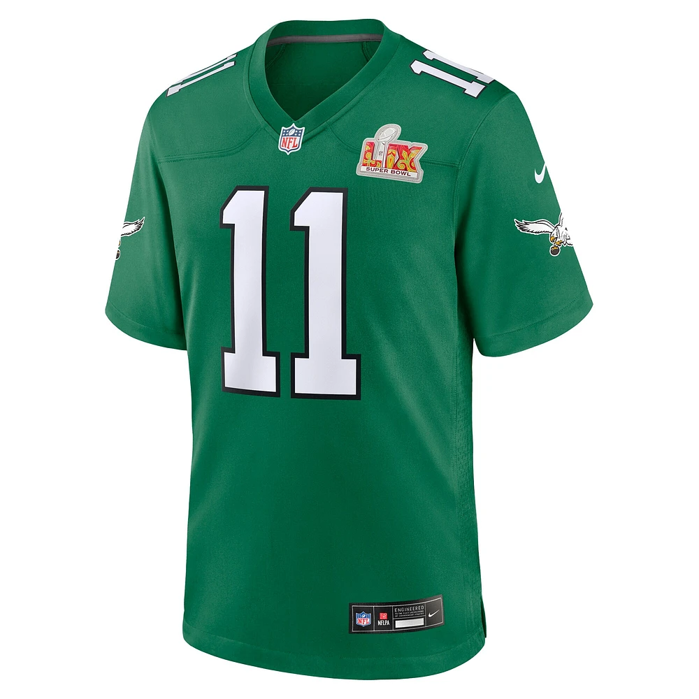 Maillot de match alternatif Nike A.J. Brown Kelly Green Philadelphia Eagles Super Bowl LIX pour homme