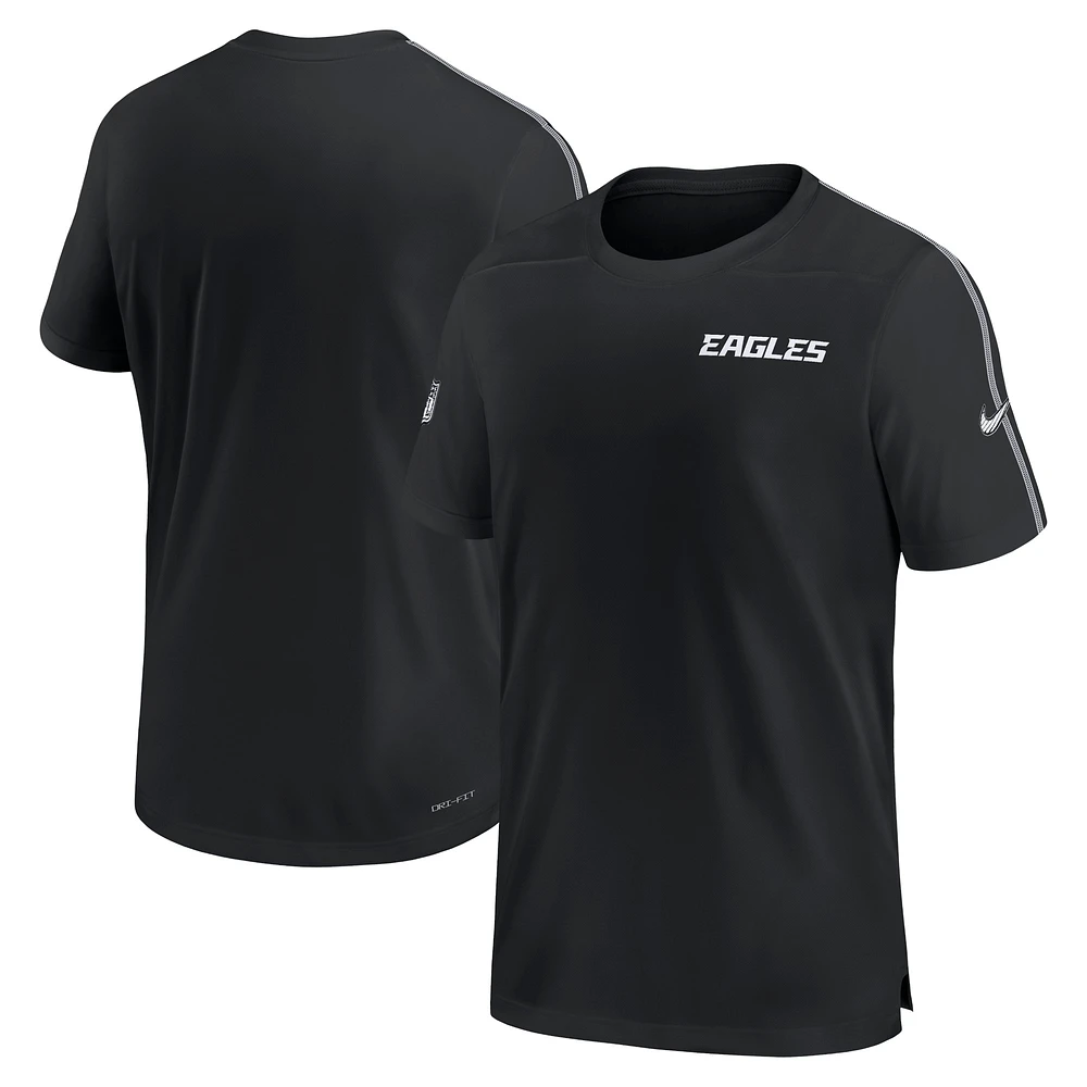 T-shirt Nike noir Philadelphia Eagles 2024 Sideline Coach UV Performance pour homme