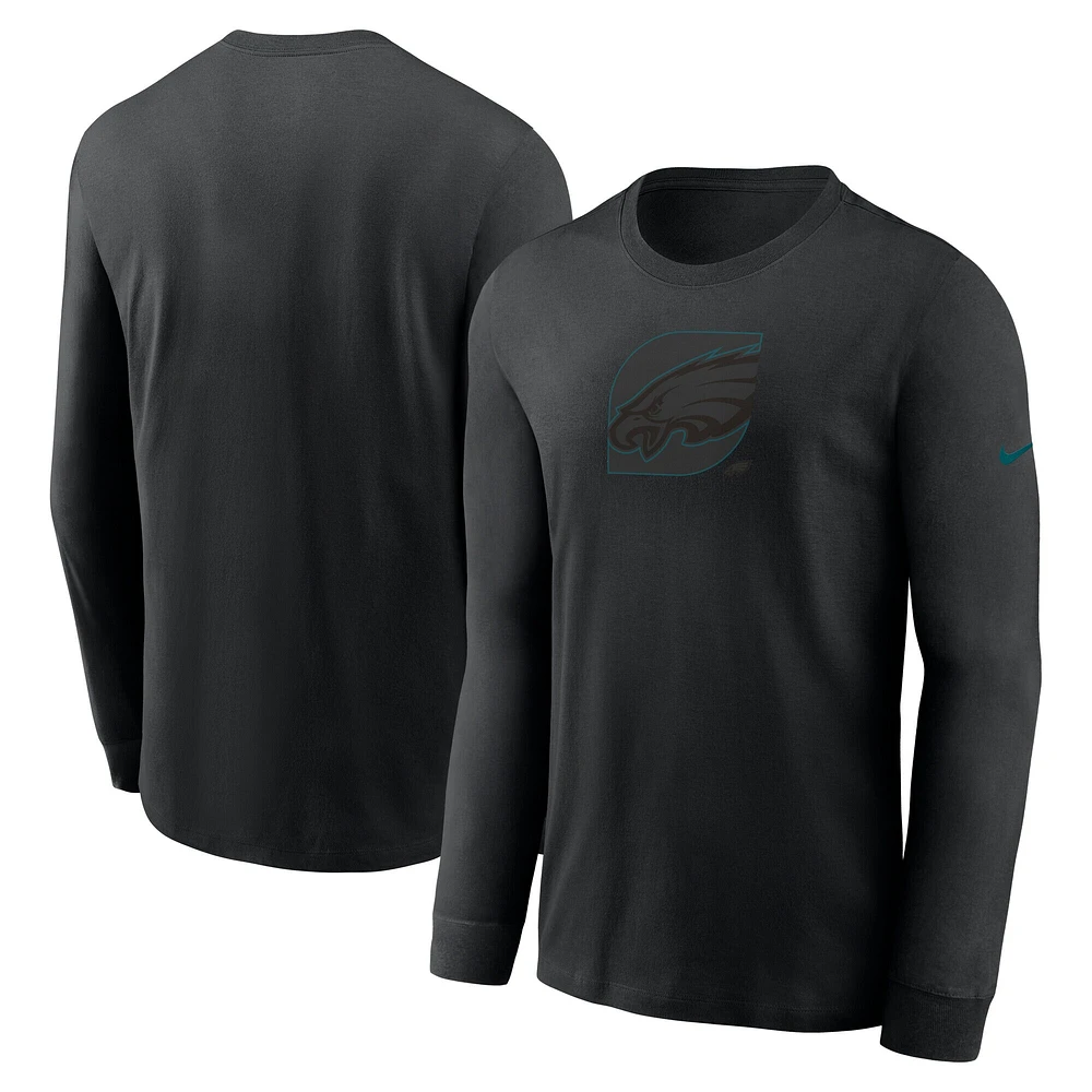 Men's Nike Black Philadelphia Eagles Color Pop II Logo Long Sleeve T-Shirt
