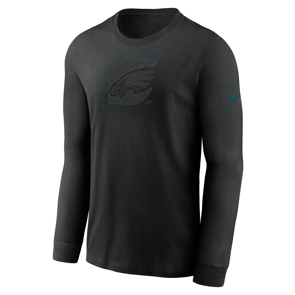 Men's Nike Black Philadelphia Eagles Color Pop II Logo Long Sleeve T-Shirt