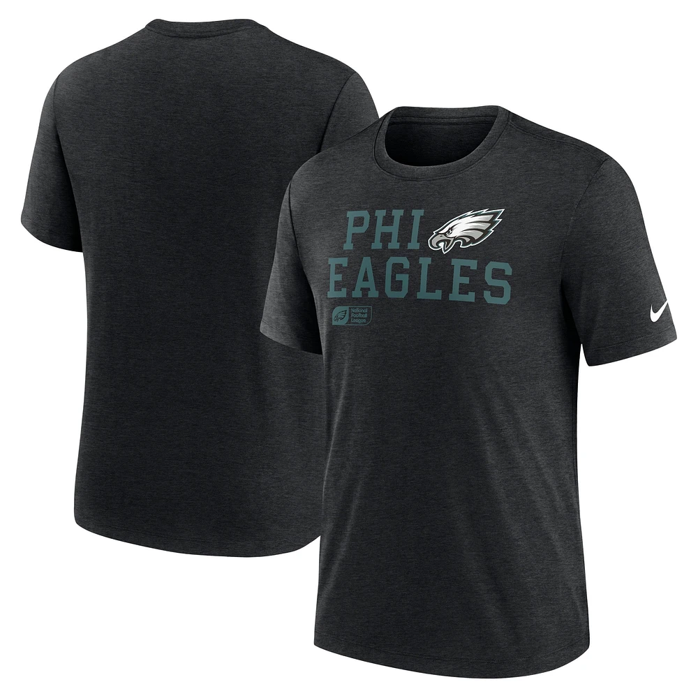 T-shirt Nike noir Philadelphia Eagles Overlap Lockup Tri-Blend pour homme