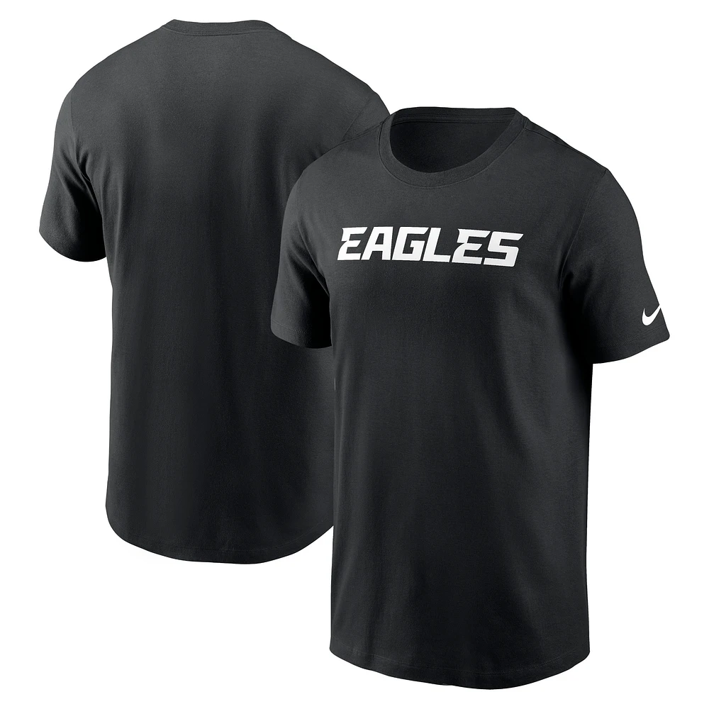 T-shirt essentiel Nike noir pour hommes des Eagles de Philadelphie Primetime Wordmark