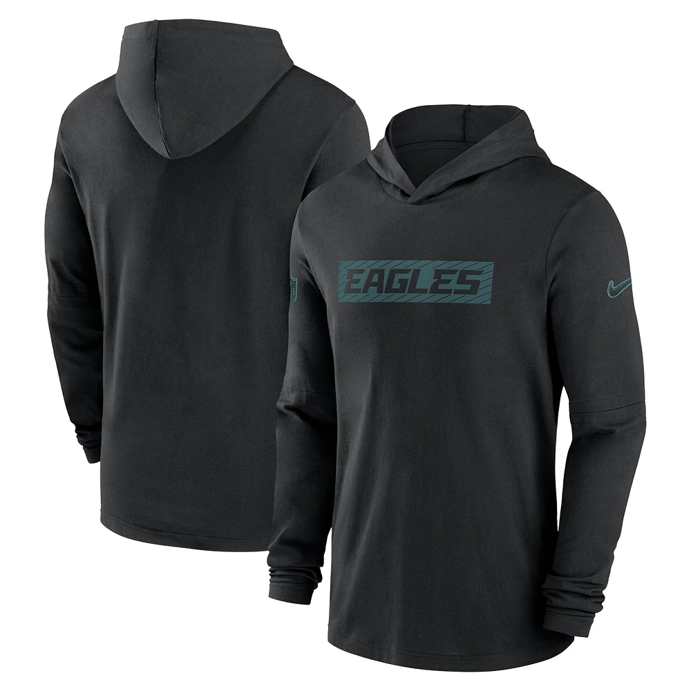 Men's Nike Black Philadelphia Eagles Sideline Hoodie Performance Long Sleeve T-Shirt