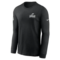 T-shirt Nike noir à manches longues pour homme, coupe latérale, Philadelphia Eagles