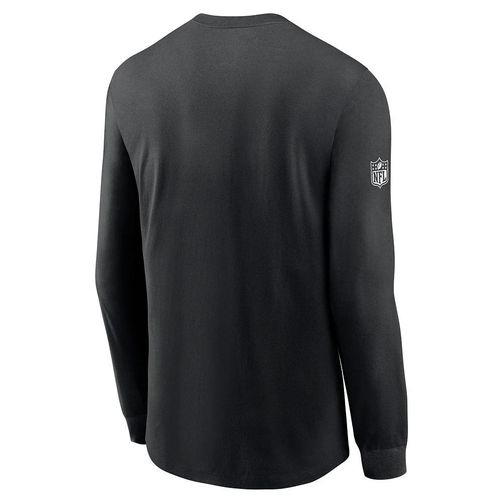 T-shirt Nike noir à manches longues pour homme, coupe latérale, Philadelphia Eagles