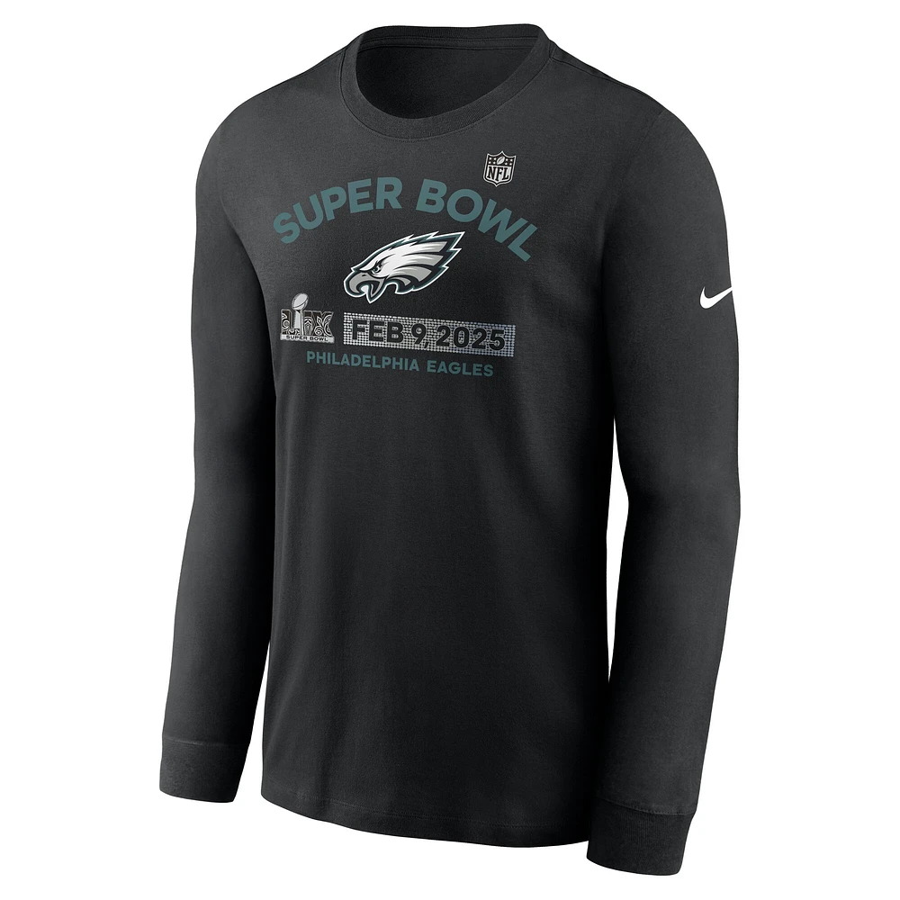 Men's Nike  Black Philadelphia Eagles Super Bowl LIX Team Logo Long Sleeve T-Shirt