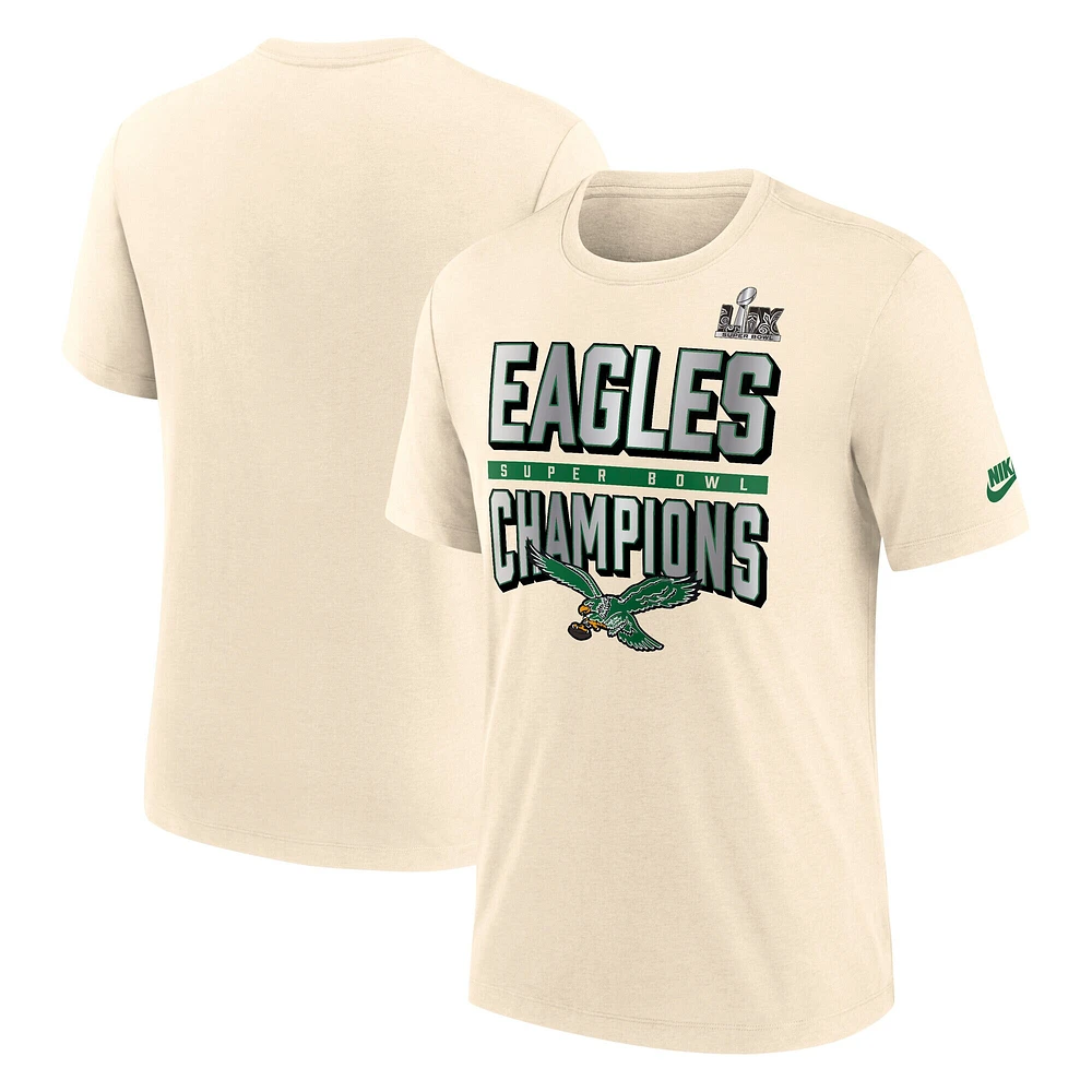 T-shirt Nike crème Philadelphia Eagles Super Bowl LIX Champions One Temptation Tri-Blend pour homme