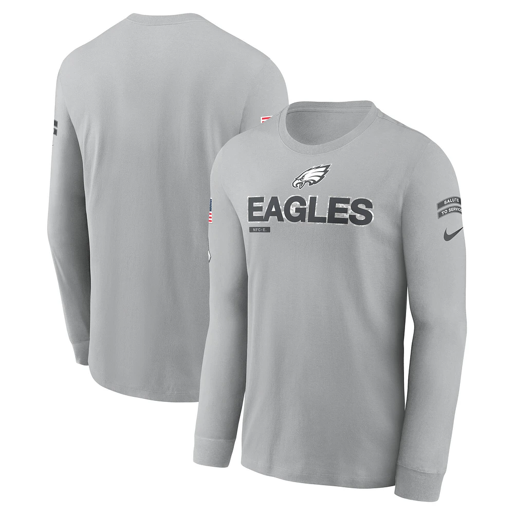 T-shirt à manches longues Nike gris Philadelphia Eagles 2024 Salute To Service pour homme