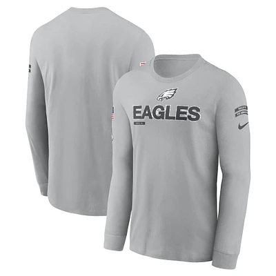 T-shirt à manches longues Nike gris Philadelphia Eagles 2024 Salute To Service pour homme