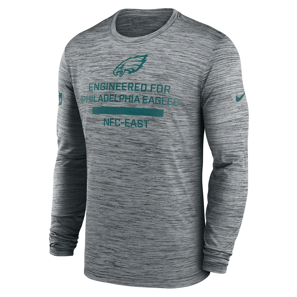 Men's Nike Gray Philadelphia Eagles Sideline Velocity Performance Long Sleeve T-Shirt