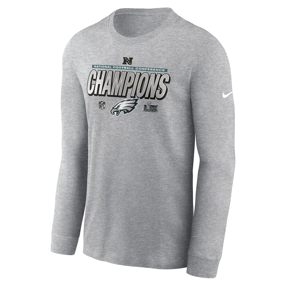 Men's Nike  Heather Gray Philadelphia Eagles 2024 NFC Champions Locker Room Trophy Collection Long Sleeve T-Shirt