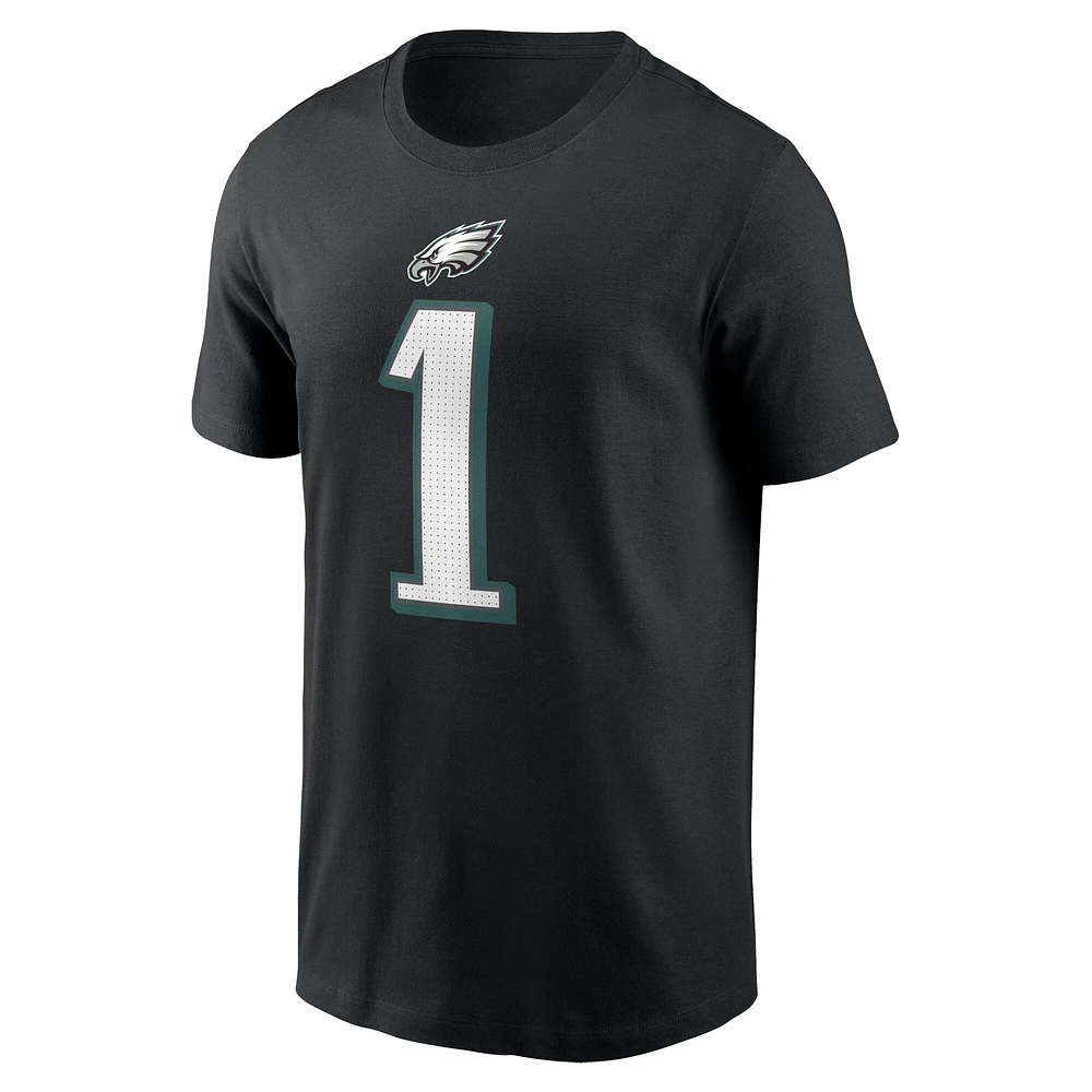 T-shirt Nike Jalen Hurts pour hommes, noir, nom et numéro du joueur des Eagles de Philadelphie