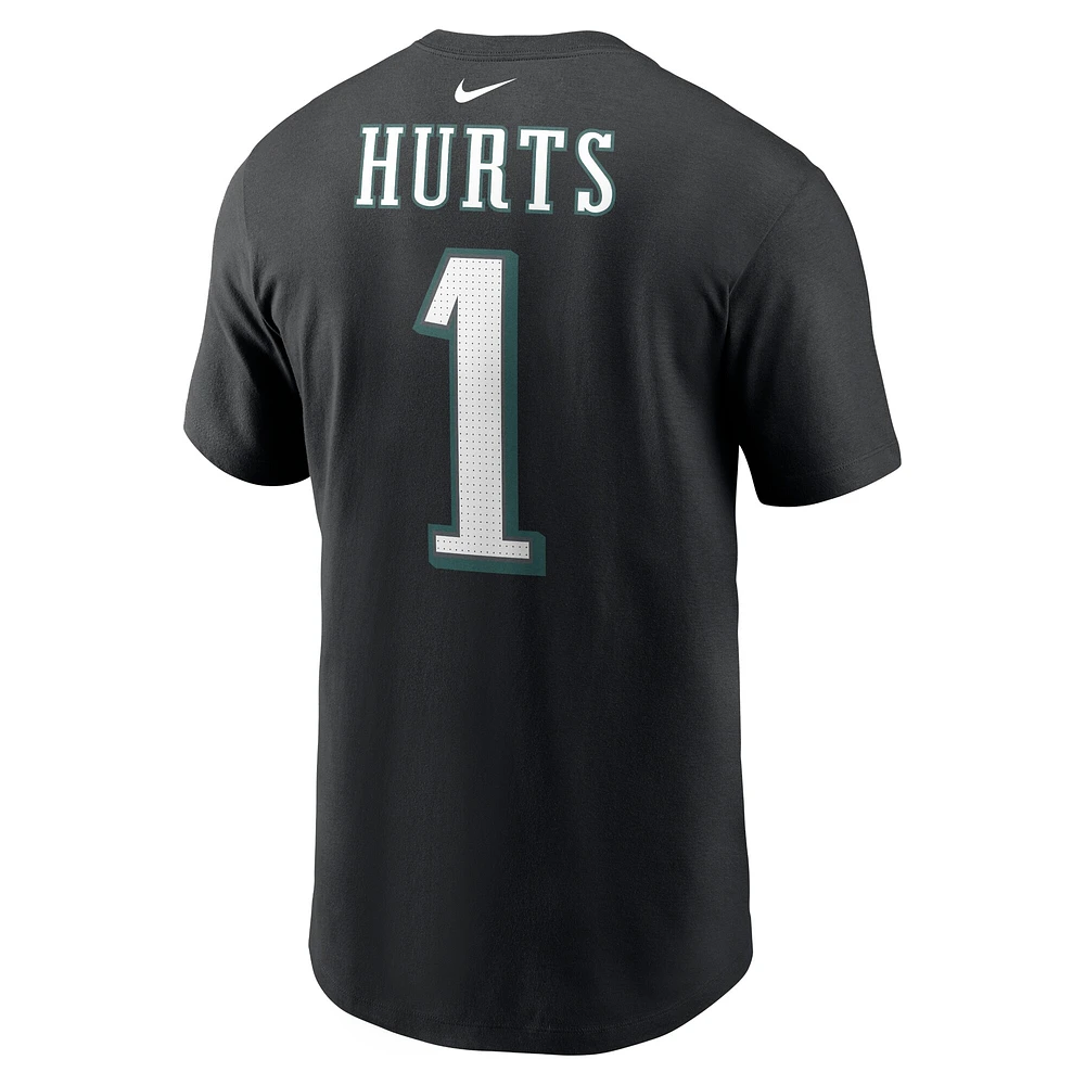 T-shirt Nike Jalen Hurts pour hommes, noir, nom et numéro du joueur des Eagles de Philadelphie