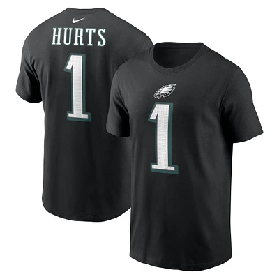 T-shirt Nike Jalen Hurts pour hommes, noir, nom et numéro du joueur des Eagles de Philadelphie