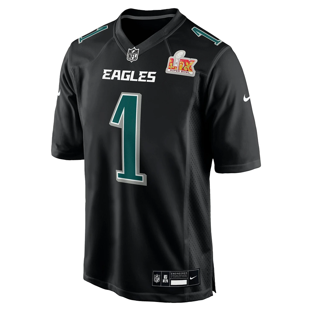 Men's Nike Jalen Hurts Carbon Black Philadelphia Eagles Super Bowl LIX Fashion Game Player Jersey