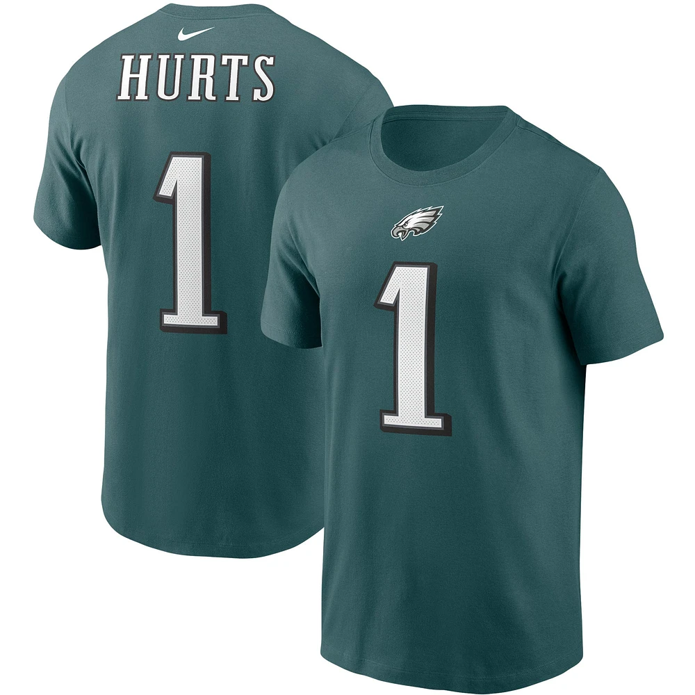 T-shirt Nike Jalen Hurts pour homme, vert minuit, nom et numéro du joueur des Eagles de Philadelphie