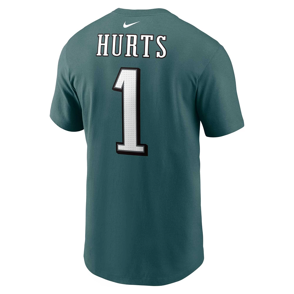 T-shirt Nike Jalen Hurts pour homme, vert minuit, nom et numéro du joueur des Eagles de Philadelphie