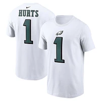 T-shirt avec nom et numéro du joueur des Eagles de Philadelphie Nike Jalen Hurts pour homme, blanc