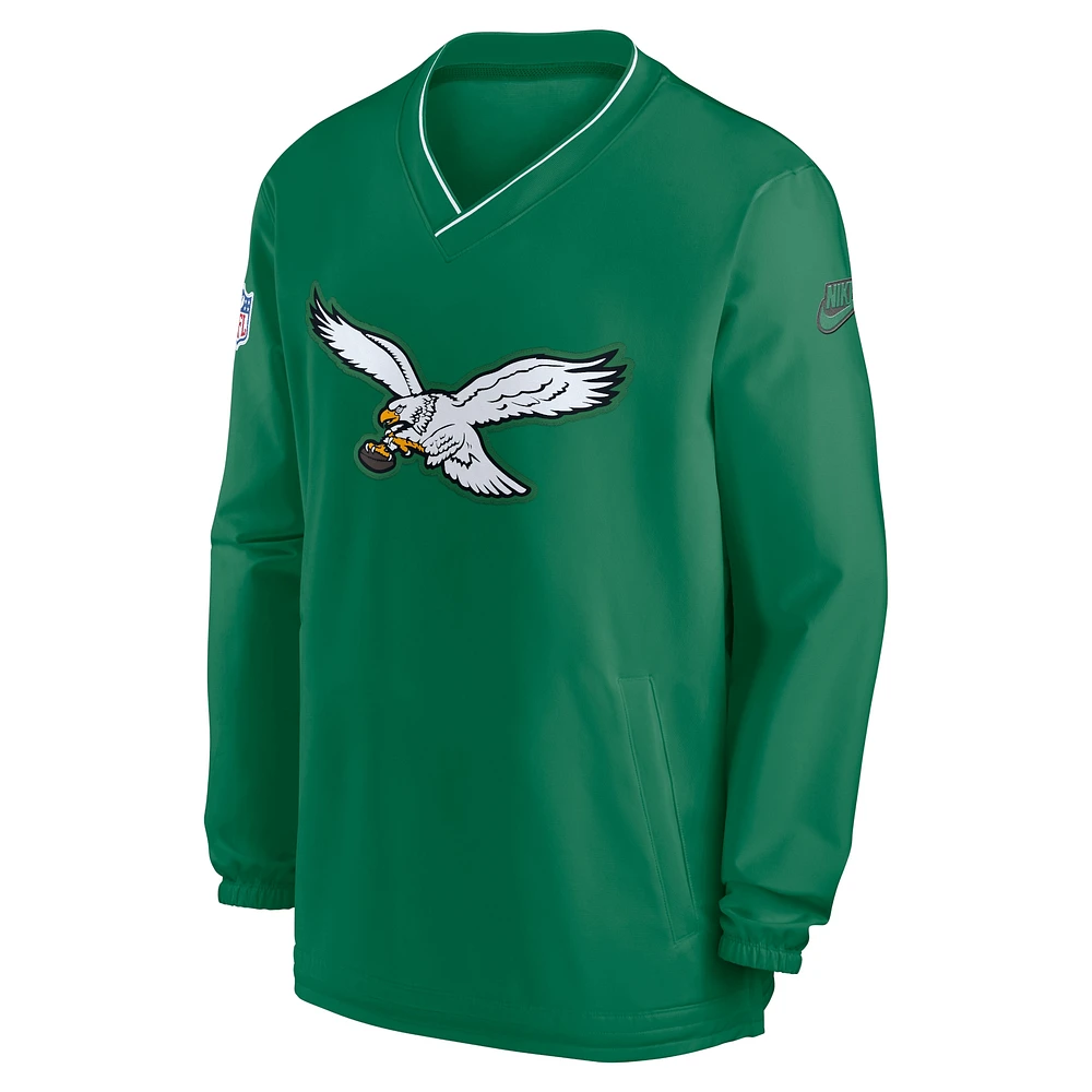 Men's Nike Kelly Green Philadelphia Eagles 2024 Sideline Throwback Logo Long-Sleeve V-Neck Windshirt