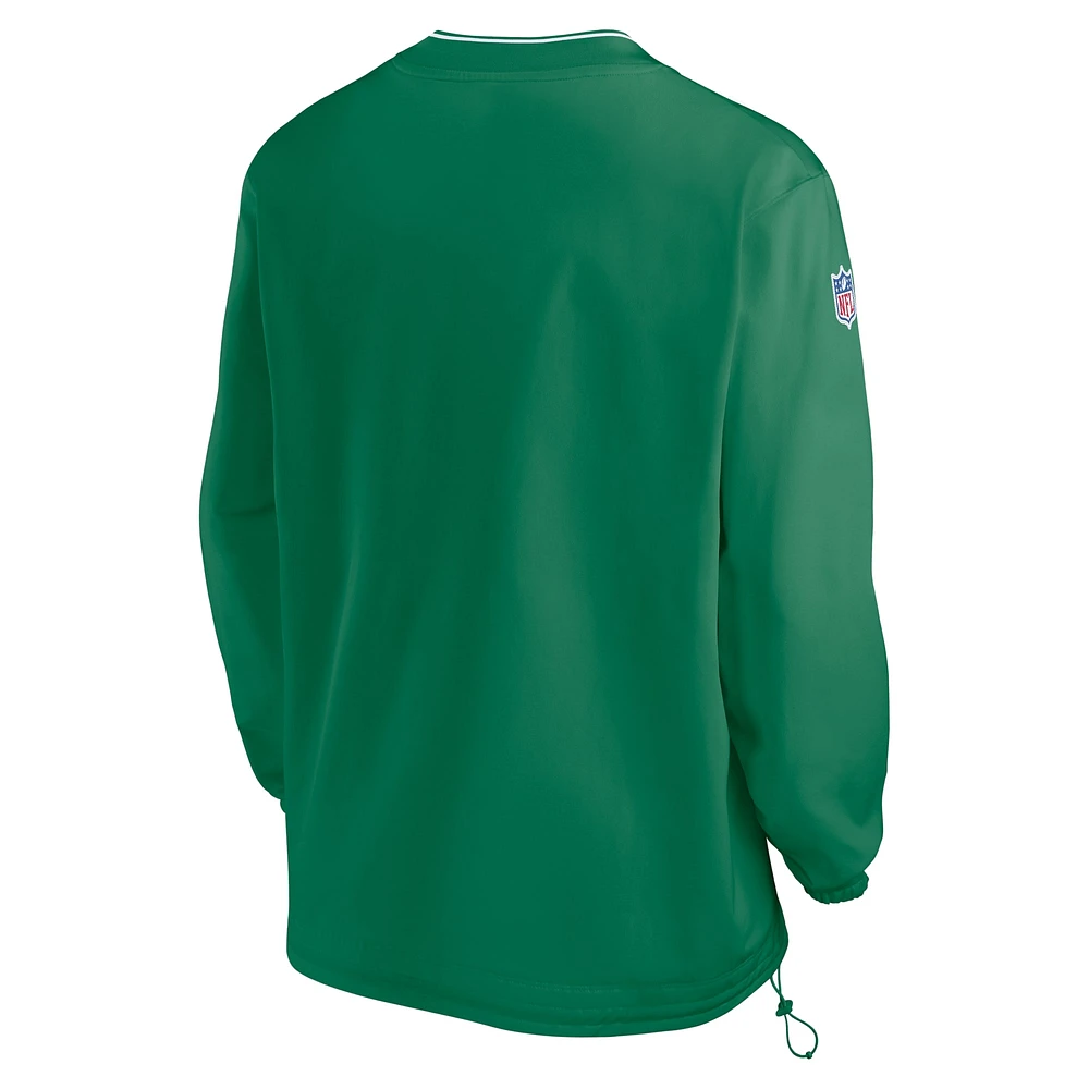 Men's Nike Kelly Green Philadelphia Eagles 2024 Sideline Throwback Logo Long-Sleeve V-Neck Windshirt