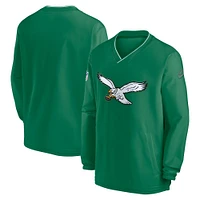 Men's Nike Kelly Green Philadelphia Eagles 2024 Sideline Throwback Logo Long-Sleeve V-Neck Windshirt