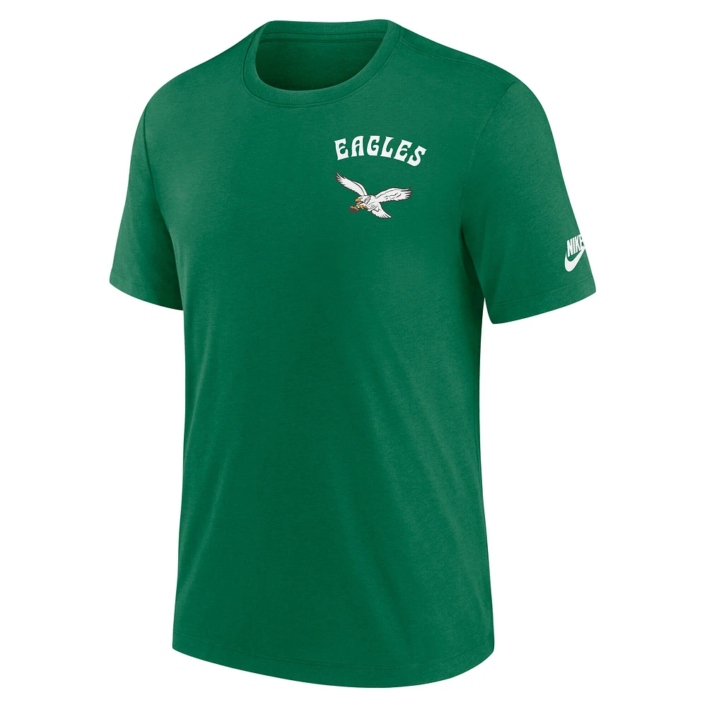 T-shirt Nike Kelly Green Philadelphia Eagles Rewind Team Excite 2-Hit Tri-Blend pour homme