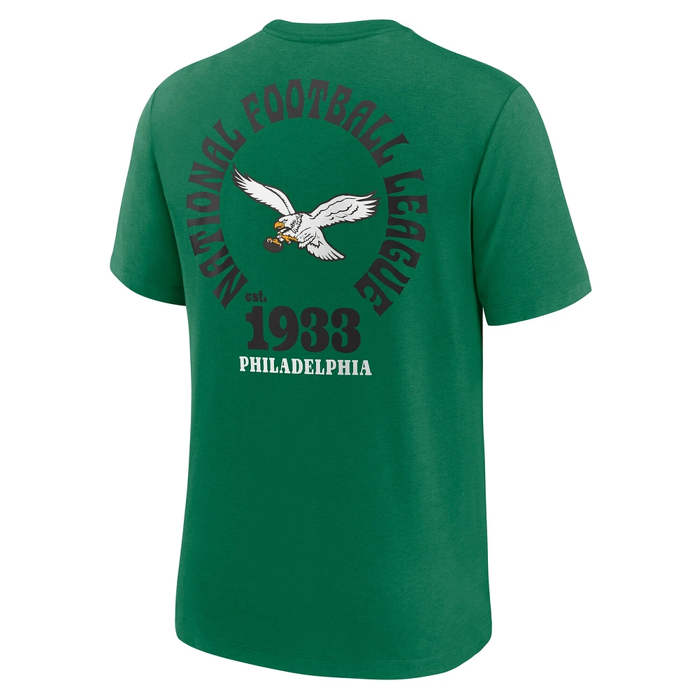 T-shirt Nike Kelly Green Philadelphia Eagles Rewind Team Excite 2-Hit Tri-Blend pour homme