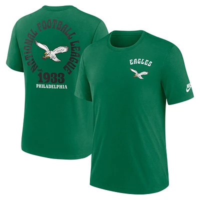 T-shirt Nike Kelly Green Philadelphia Eagles Rewind Team Excite 2-Hit Tri-Blend pour homme