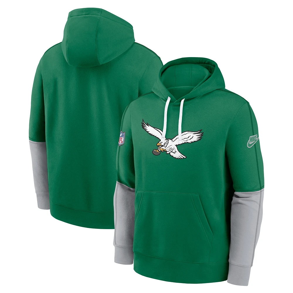 Men's Nike Kelly Green Philadelphia Eagles  Throwback Logo Club Tri-Blend Pullover Hoodie