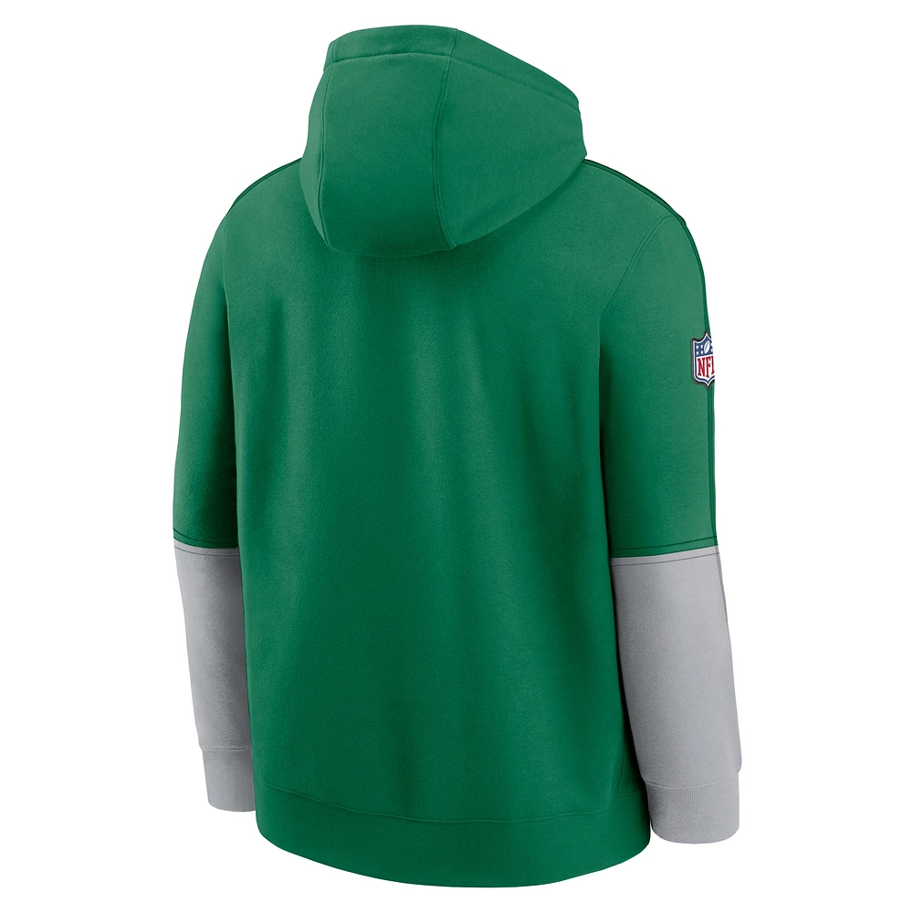 Men's Nike Kelly Green Philadelphia Eagles  Throwback Logo Club Tri-Blend Pullover Hoodie