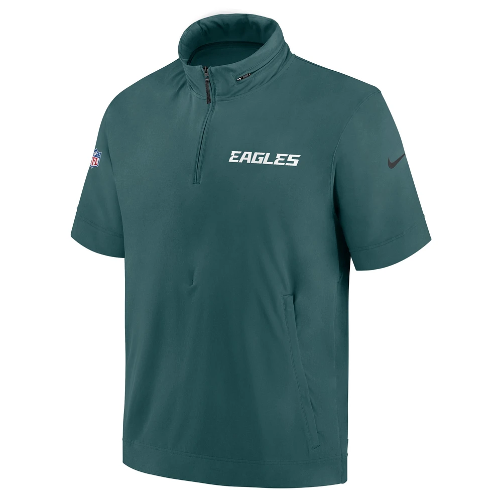 Men's Nike Midnight Green Philadelphia Eagles 2024 Sideline Coach Short Sleeve Half-Zip Hoodie Jacket
