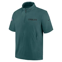 Men's Nike Midnight Green Philadelphia Eagles 2024 Sideline Coach Short Sleeve Half-Zip Hoodie Jacket