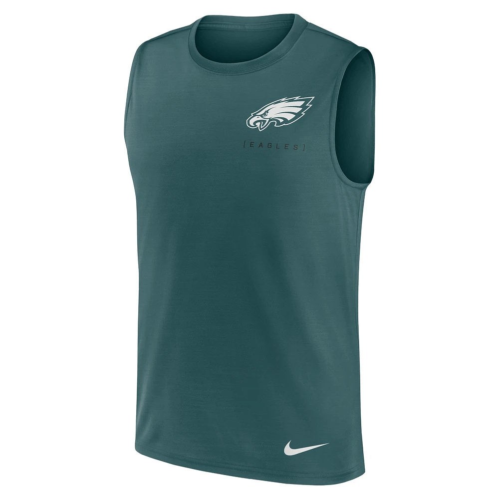 Men's Nike Midnight Green Philadelphia Eagles Large Logo Performance Muscle Tank Top